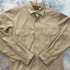 Vintage 70s Damon Mens Shirt M Tan Brushed Polyester Faux Suede Disco Western